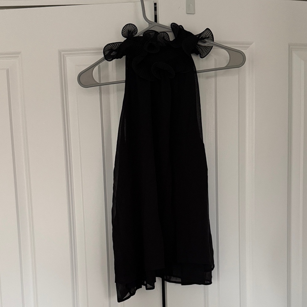 Zara Black Ruffle Neck Sleeveless Blouse